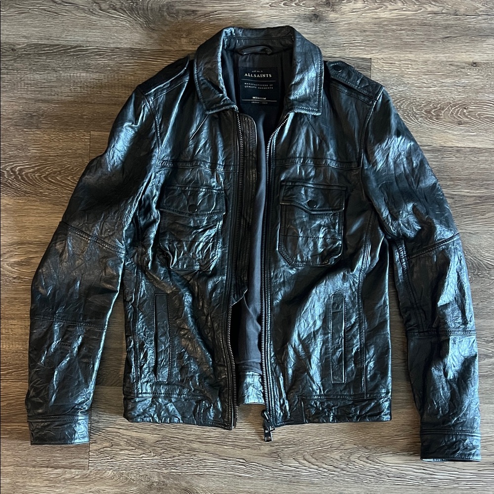 All Saints Dark Leather Jacket for Men